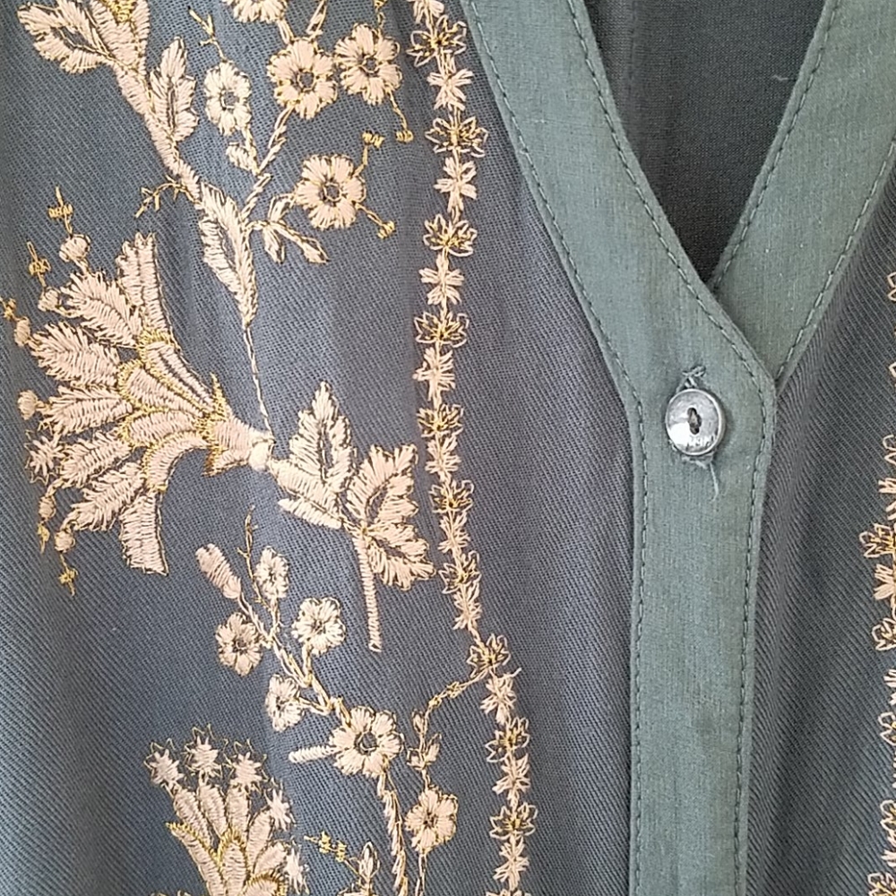 Anthropologie Blue Embroidered Shirt Dress - Picture 3 of 5